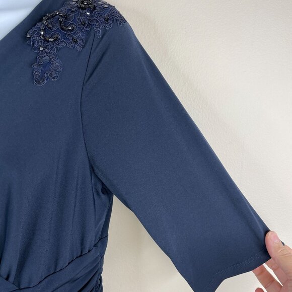 Vintage Y2K Womens Old Money Faux Wrap Dress 12 Petite Beaded Lace Flare Lorelai - Picture 4 of 14